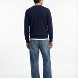 Long sleeve crew neck in dark blue cotton