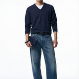 Long sleeve crew neck in dark blue cotton