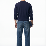 Long sleeve crew neck in dark blue cotton