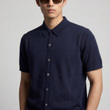 Camicia uomo manica corta in cotone crêpe con bottoni, leggera e traspirante