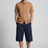 Camicia uomo manica corta in cotone crêpe con bottoni, leggera e traspirante