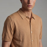 Camicia uomo manica corta in cotone crêpe con bottoni, leggera e traspirante