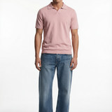 Maglia polo uomo manica corta in cotone crêpe senza bottoni, leggera e traspirante