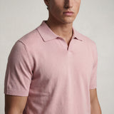 Maglia polo uomo manica corta in cotone crêpe senza bottoni, leggera e traspirante