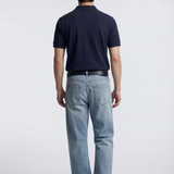 Maglia polo uomo manica corta in cotone crêpe senza bottoni, leggera e traspirante