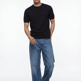 Long sleeve crew neck in dark blue cotton